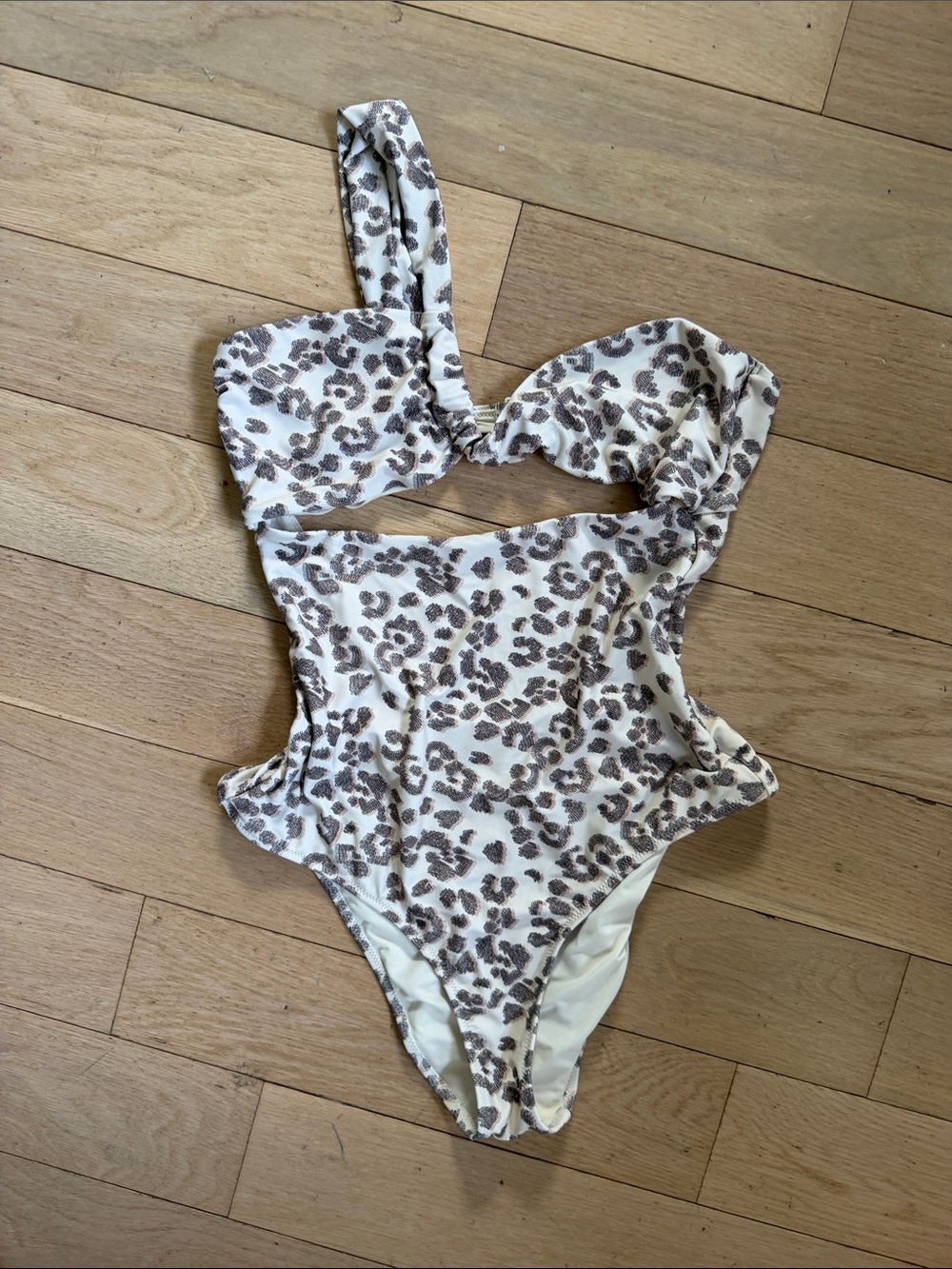 aerie White and Brown Leopard Print One-Piece Swimsuit